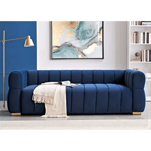 Velvet Convertible Sofa Set with Tufted Low Back Design Modern 3 Seater for Living Rooms 89 Inch Wide Easy Assembly