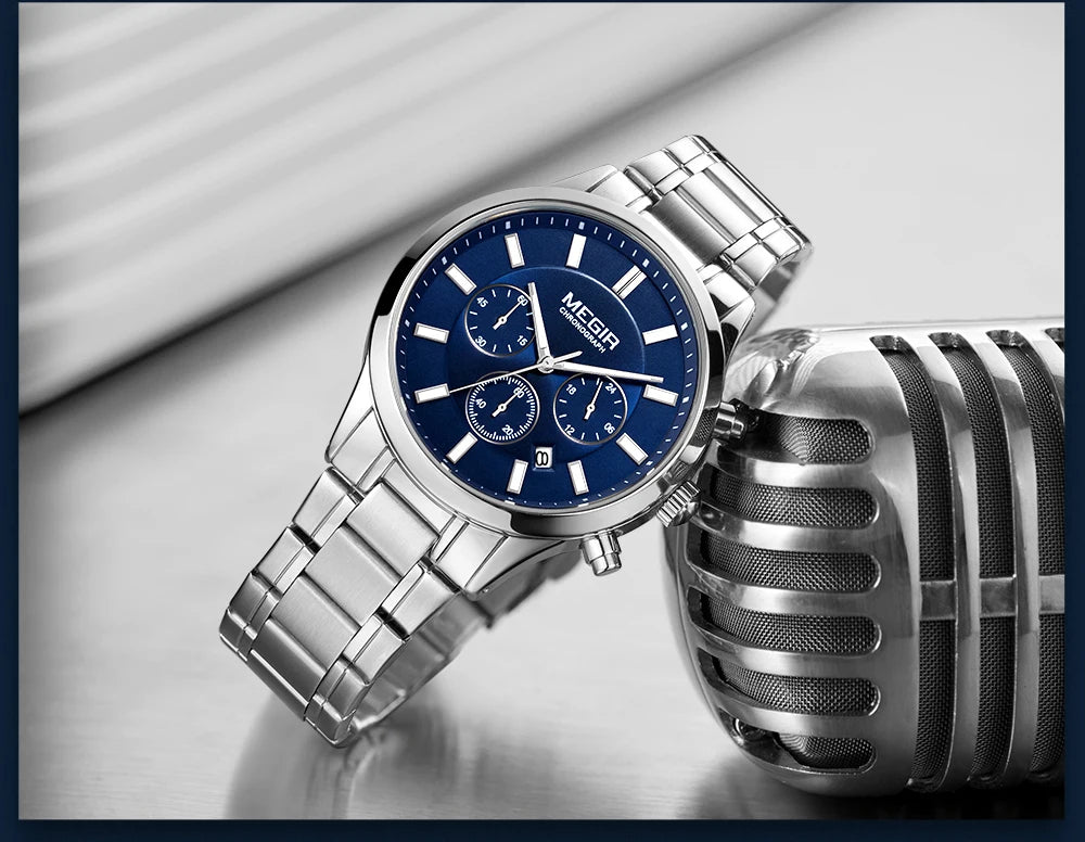 MEGIR Watches for Men 2021 New Chronograph Quartz Watch Luxury Stainless Steel Wristwatch Man Relogios Masculino часы мужские