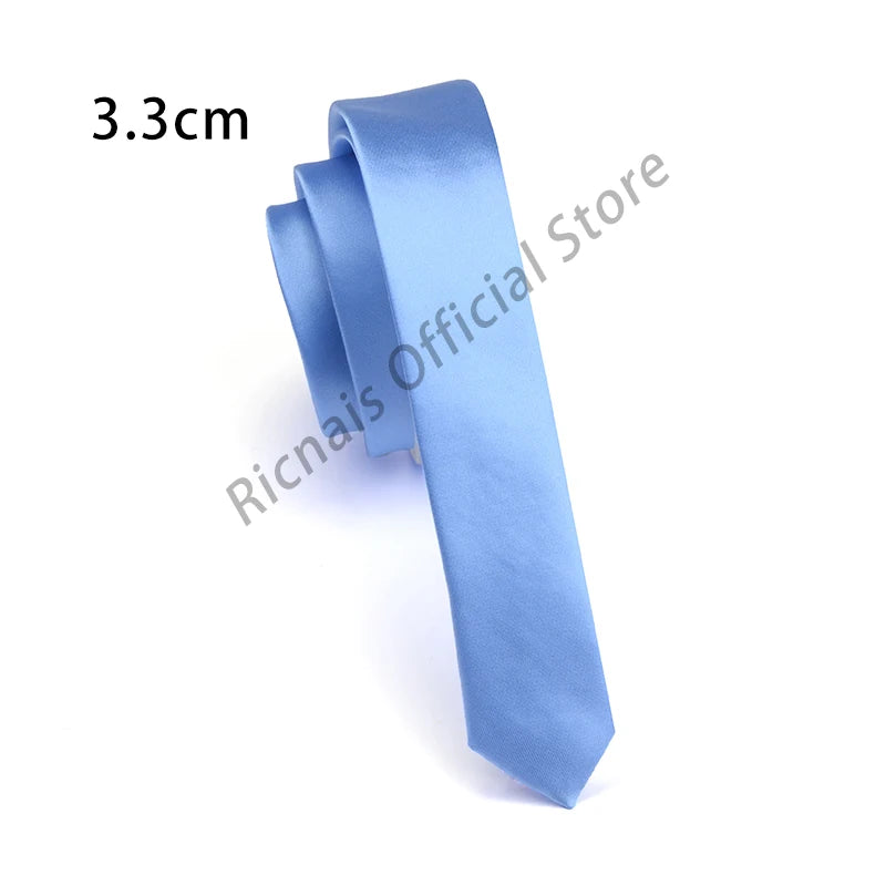 Ricnais Fashion 3.3cm Slim Silk Tie Red Green Solid Skinny Necktie For Men Party Wedding Casual Neck Ties Accessories Gifts