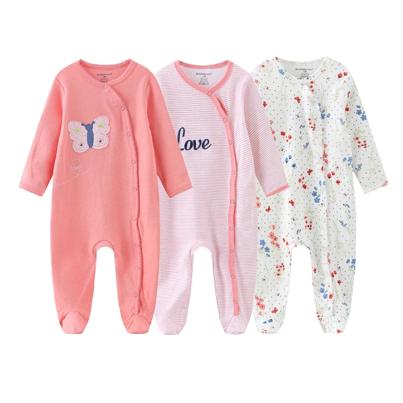 Cotton Baby Girl Clothes 3Pieces Cartoon New Born Baby Boy Clothes Sets Long Sleeve Autumn Footie Jumpsuits Zipper Spring Bebes