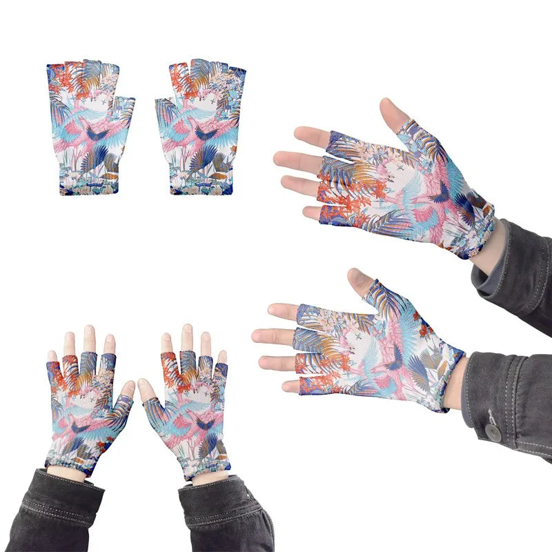 Cartoon Mashup Colorful Pattern Mittens Wrist Spring Summer Fingerless Working Gloves Soft Women Knitted Gloves Open Fingered