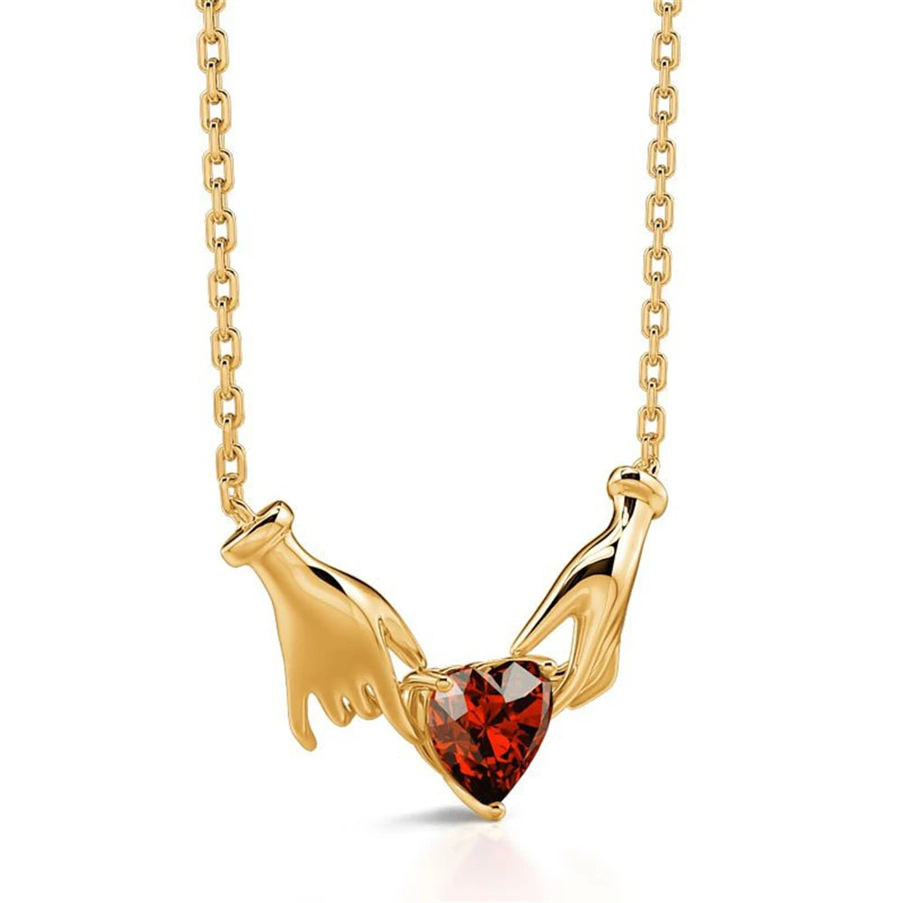 Necklace for Women Exquisite Women's Red Crystal Heart Pendant Necklace Romantic Ladies Anniversary Gift Personality Jewelry