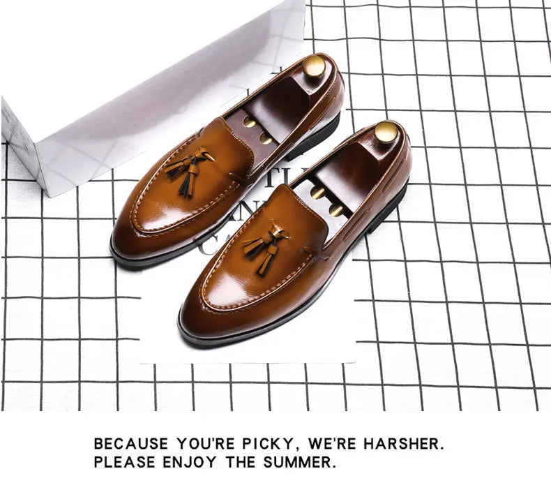 New Men Tassel Loafers Leather Formal Shoes Elegant Dress Shoe Simple Slip On Man Casual Footwear Zapato Hombre