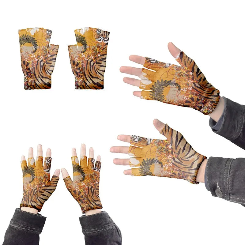 Cartoon Mashup Colorful Pattern Mittens Wrist Spring Summer Fingerless Working Gloves Soft Women Knitted Gloves Open Fingered
