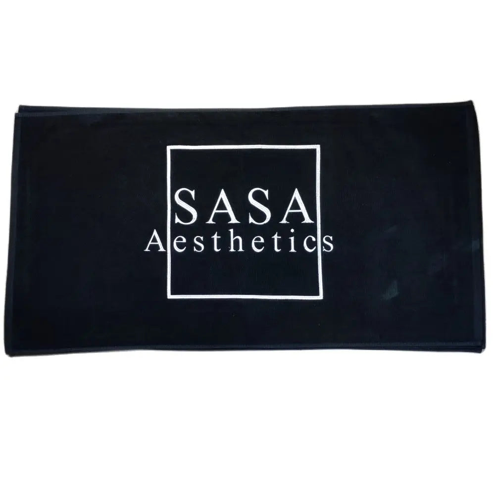 Black & White Cotton Bath & Hand Towels Custom Embroidery Logo Free Design Personalized for Hotels Resorts B&Bs Salons Spas Mass