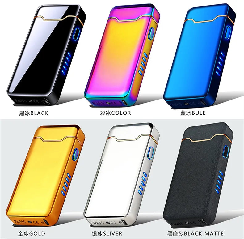 New Ignition Arc USB Electric Lighter Metal Rechargeable Cigar Lighter Battery Display Big Flame Lighter Gift