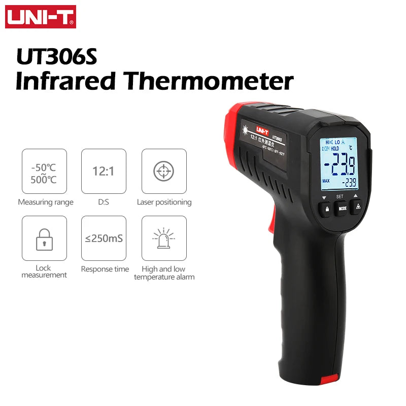 UNI-T UT306S UT306C Digital Infrared Thermometer Non-contact Laser Thermometer Gun Temperature Tester -50-500