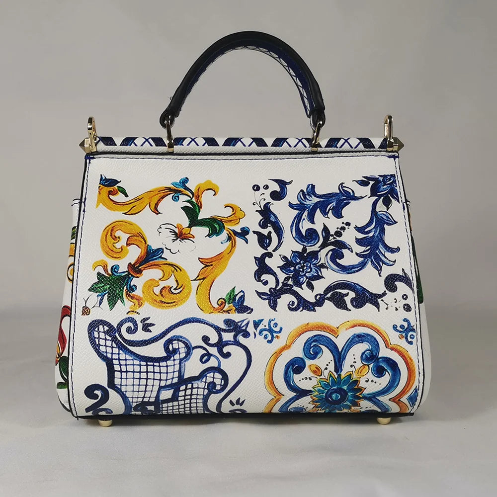 Women's Handbags Women's Shoulder Bags Handbags Leather Women's Messenger Bag Designer Lemon White Flowers
