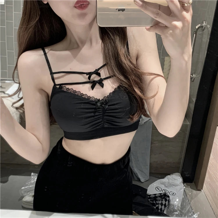 Camis Women Summer Tube Tops for Woman White Bustier Top Bow Cute Spaghetti Strap Korean Fashion Chic All-match Lingerie Simple