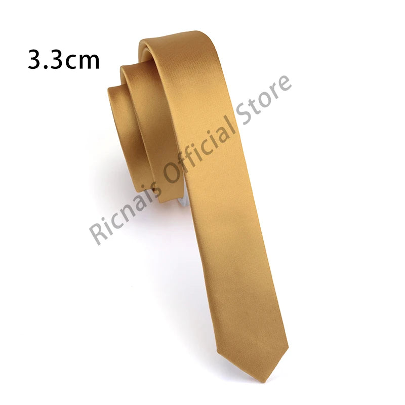 Ricnais Fashion 3.3cm Slim Silk Tie Red Green Solid Skinny Necktie For Men Party Wedding Casual Neck Ties Accessories Gifts