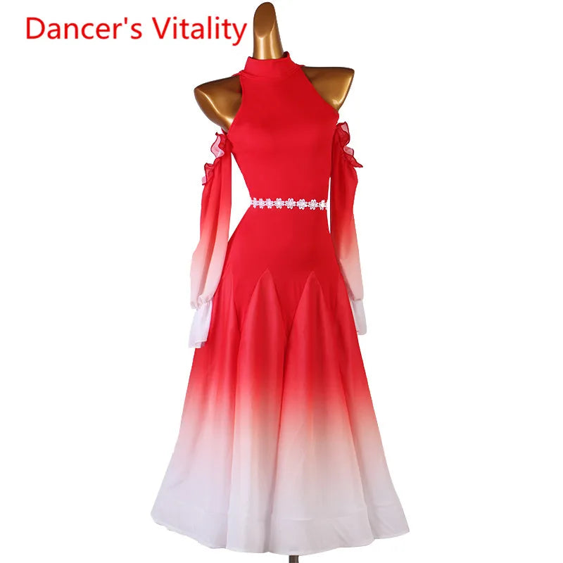 Modern Dance Dress Stand-Up Collar Mesh Sleeve Long Skirt Performance Clothing High-End Custom Child Woman Competition Clothes