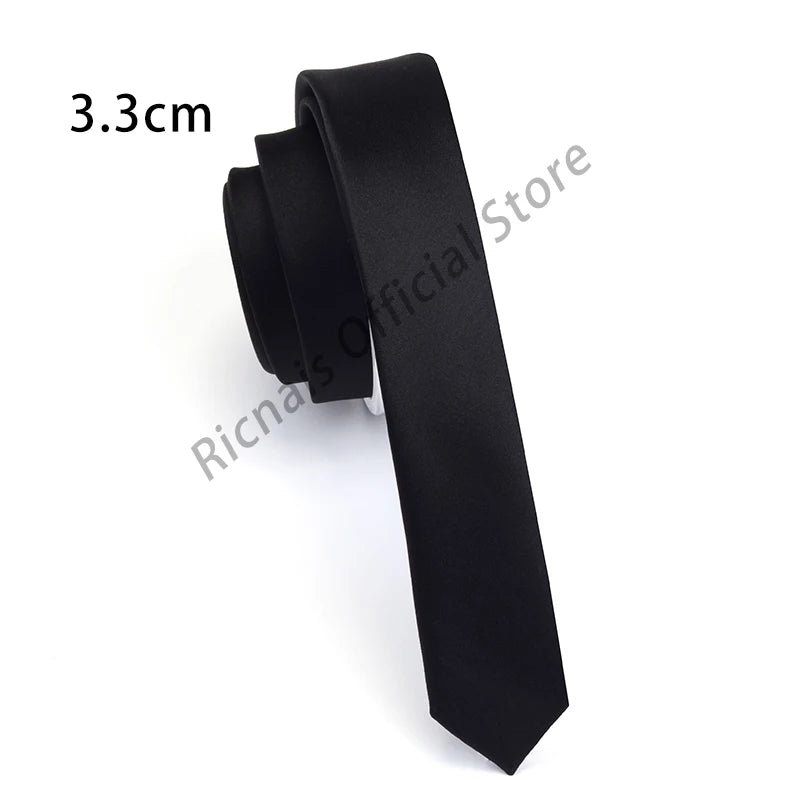 Ricnais Fashion 3.3cm Slim Silk Tie Red Green Solid Skinny Necktie For Men Party Wedding Casual Neck Ties Accessories Gifts