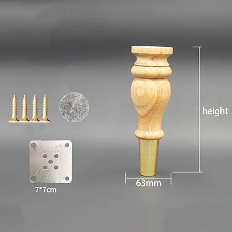 4pcs/lot Wooden Sofa Legs Cabinet Feet with Gold Covers Wardrobe Leg Wood Holder For Furniture TV cabinet Foot Side Table Leg