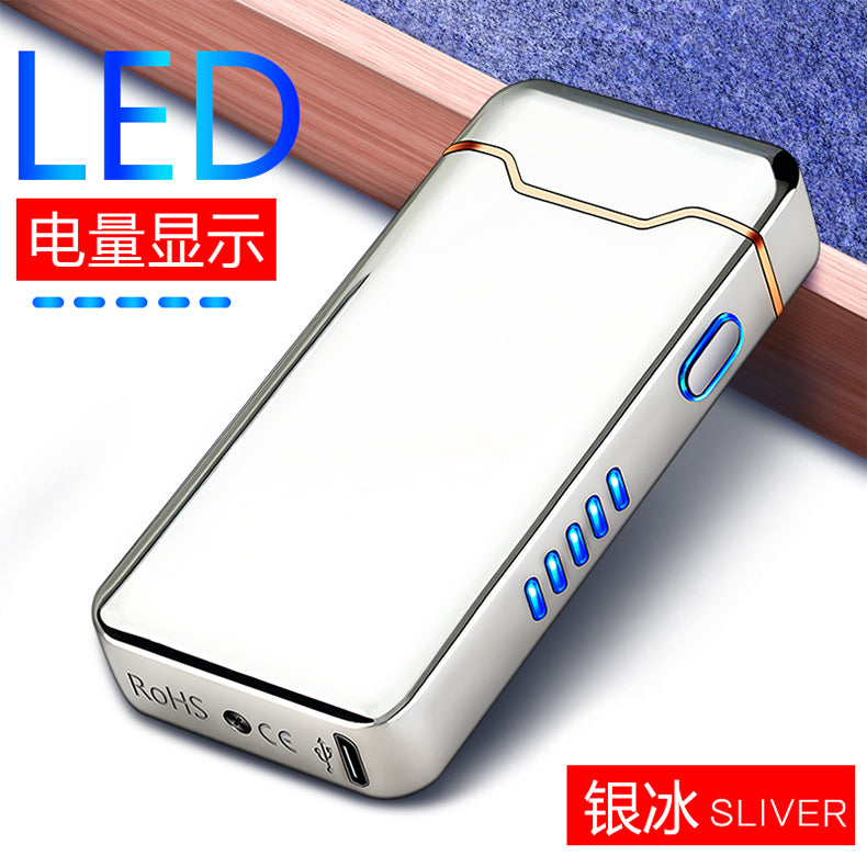 New Ignition Arc USB Electric Lighter Metal Rechargeable Cigar Lighter Battery Display Big Flame Lighter Gift