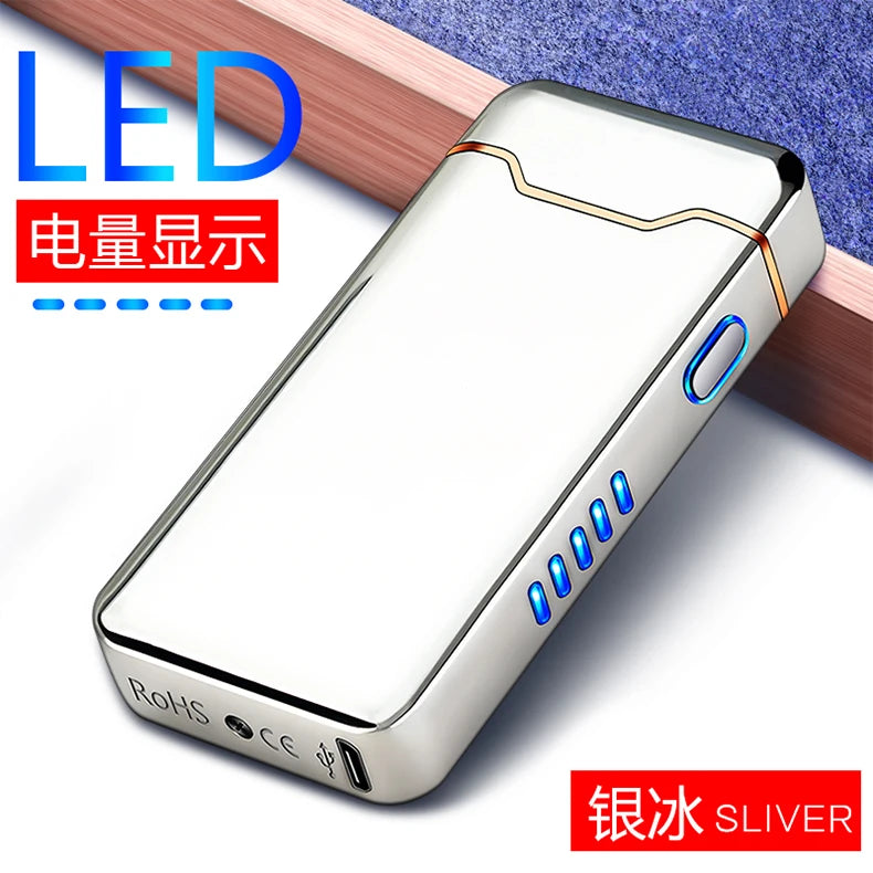New Ignition Arc USB Electric Lighter Metal Rechargeable Cigar Lighter Battery Display Big Flame Lighter Gift
