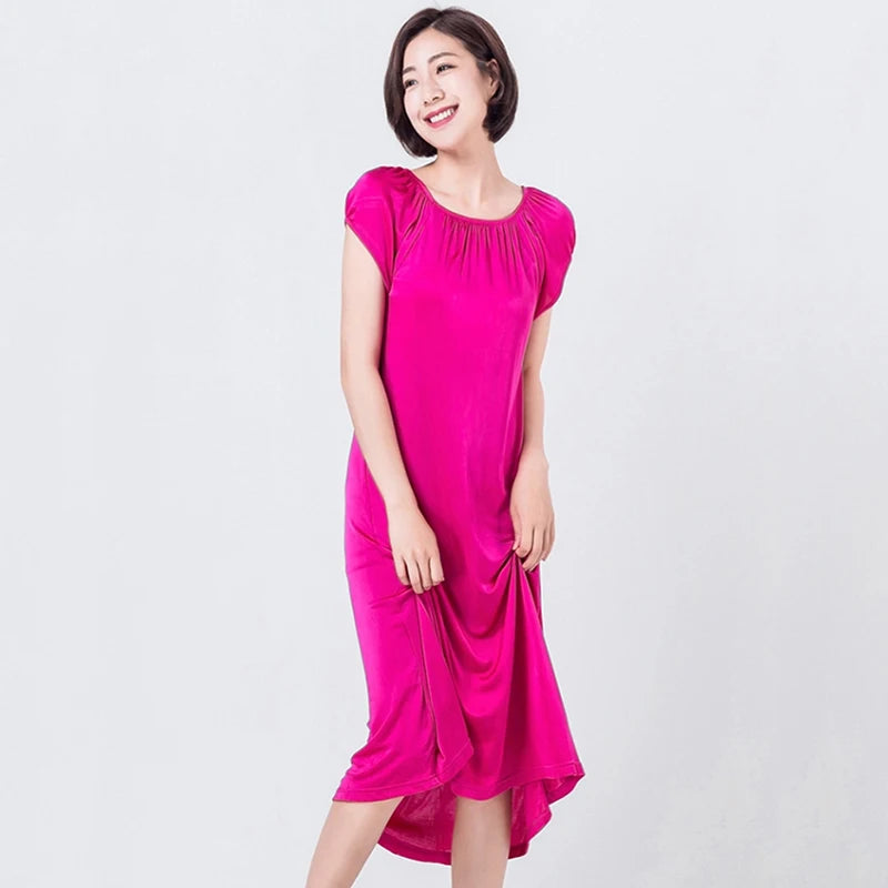 50% Pure Silk Nighties for Women Sleeping Dress Long Nightgown Nighty for Ladies Loose Plus Size Home Wear Summer