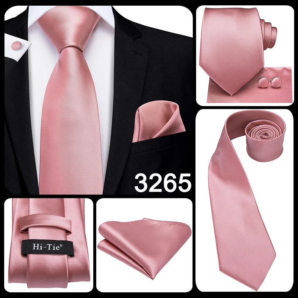 Hi-Tie Silk Men Tie Peach Pink Floral Wedding Necktie for Men Luxury Necktie Handkerchief Cufflink Fashion Design Business