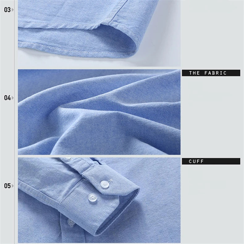S-6XL Casual Pure Cotton Oxford Mens Shirts Long Sleeve Embroidery Horse Design Regular Fit Fashion Button Man White Dress Shirt