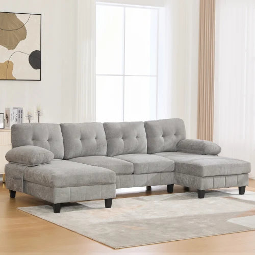 Square Convertible Sectional Sofa Set 103.5" Chenille Fabric with Dual Chaise Lounges Storage Pockets for Living Room