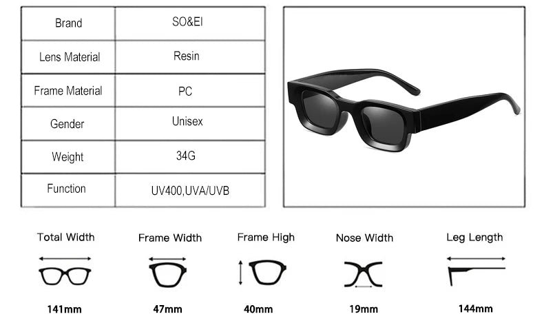 SO&EI Ins Popular Fashion Small Square Polarized Sunglasses Women Retro Punk Shades UV400 Men Trending Sun Glasses