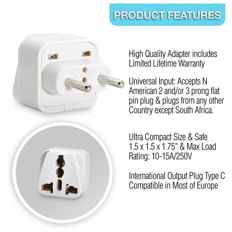 European Travel Plug Adapter Type C Universal To EU Power Charge Your Electronics In Italy Greece Germany Outlet Adaptor 3 Pack