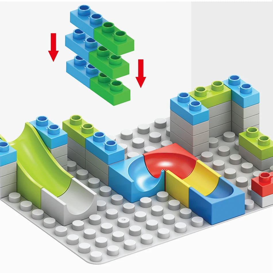 65pcs/set Marble Race Run Block Compatible Duploed Building Blocks Plastic Funnel Slide DIY Assembly Bricks Classic Base Plates
