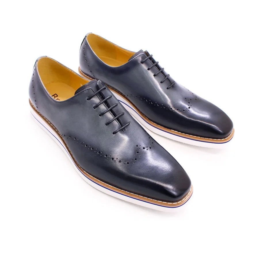 Genuine Leather Men's Casual Shoes Comfortable Lace-Up Brogue Handmade Flat Shoes Office Party Dating Formal Dress Men's Shoes