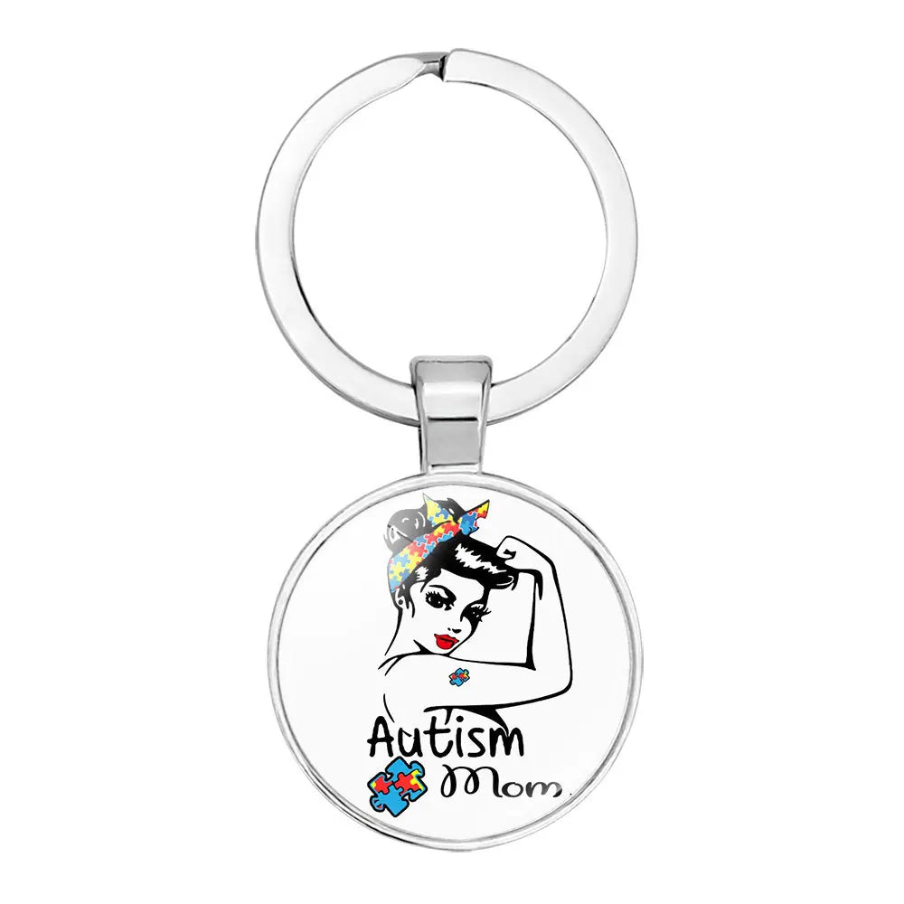 AUTISM Awareness Children Keychain For Boy Girls Glass Pendant Keyring Mom Key chain Accessories Gift