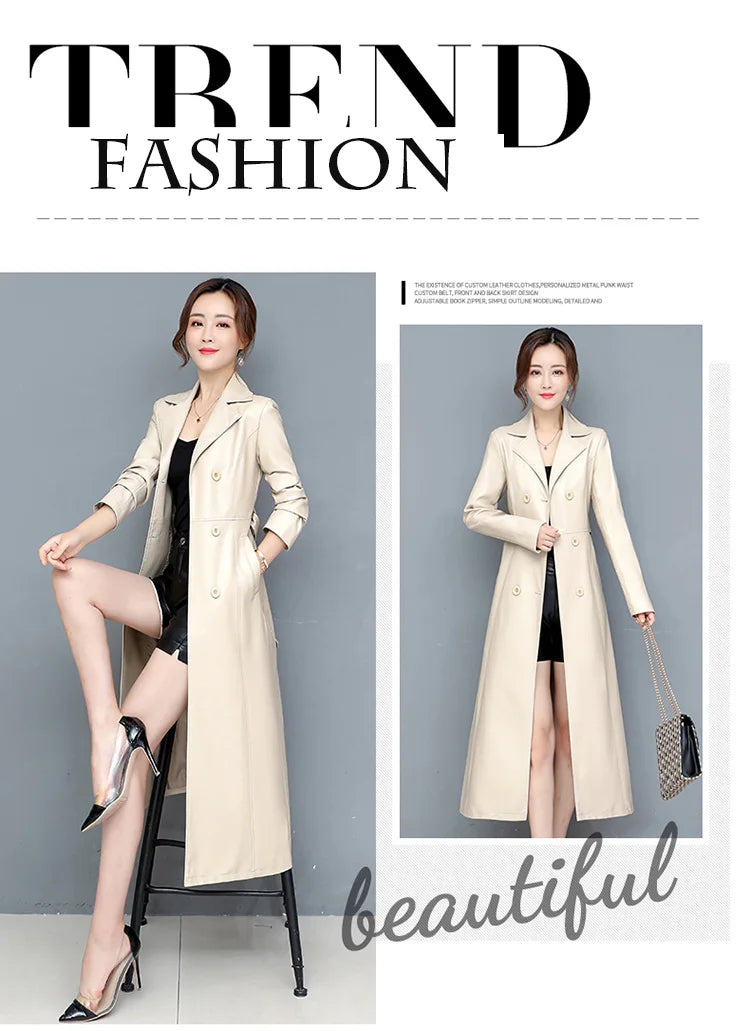 M-7XL New Women Sheepskin Coat Spring Autumn 2025 Fashion Double Breasted Long Jacket Sheep Leather Overcoat Suede Outerwear