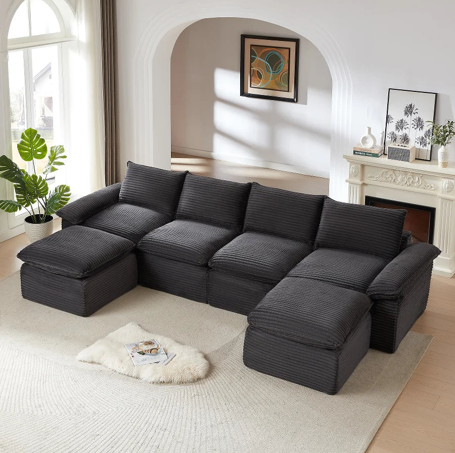 Boneless Oversized Sectional Compressed Foam Sofa Set Living Room Modern Convertible Modular Corduroy Vacuum Packaging