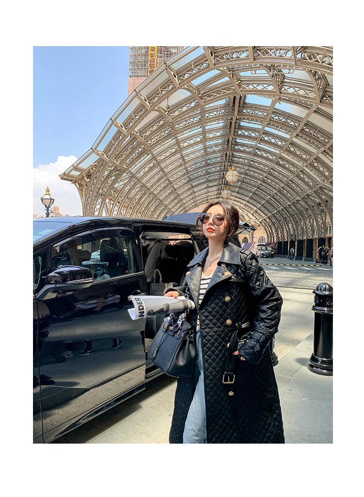 Tajiyane Women's Trench Coats Autumn Spring 100% Genuine Leather Jackets Fashion Sheepskin Coat with Belt Casaco Feminino Gmm830