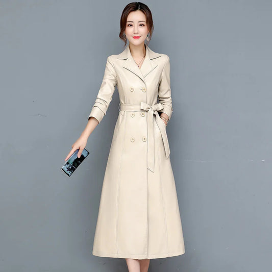 M-7XL New Women Sheepskin Coat Spring Autumn 2025 Fashion Double Breasted Long Jacket Sheep Leather Overcoat Suede Outerwear