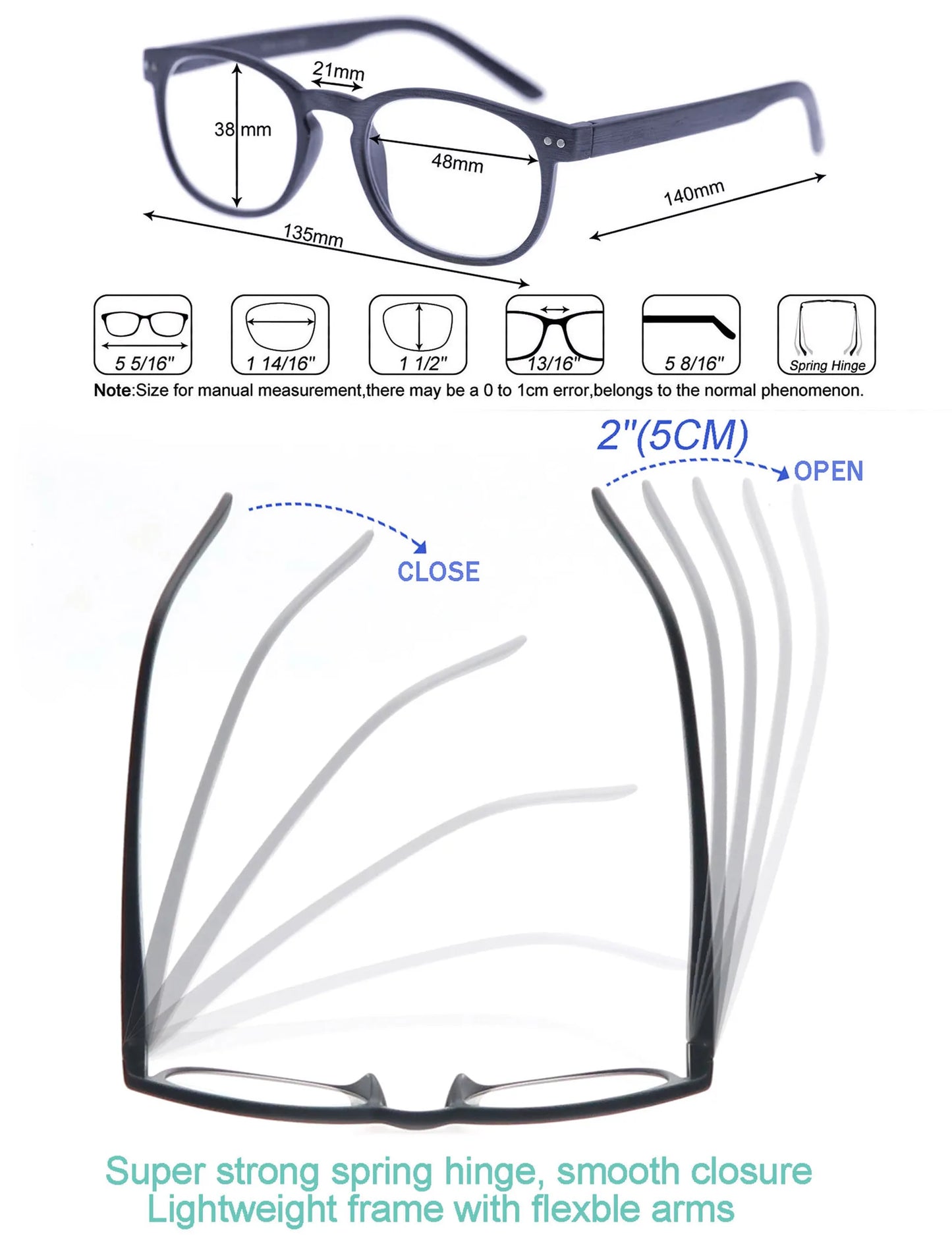 Reading Glasses for Men & Women, Wood-Looked Frame Readers Outdoor Sun Glasses Reading -  Lightweight Spring Hinge Eyegalsses