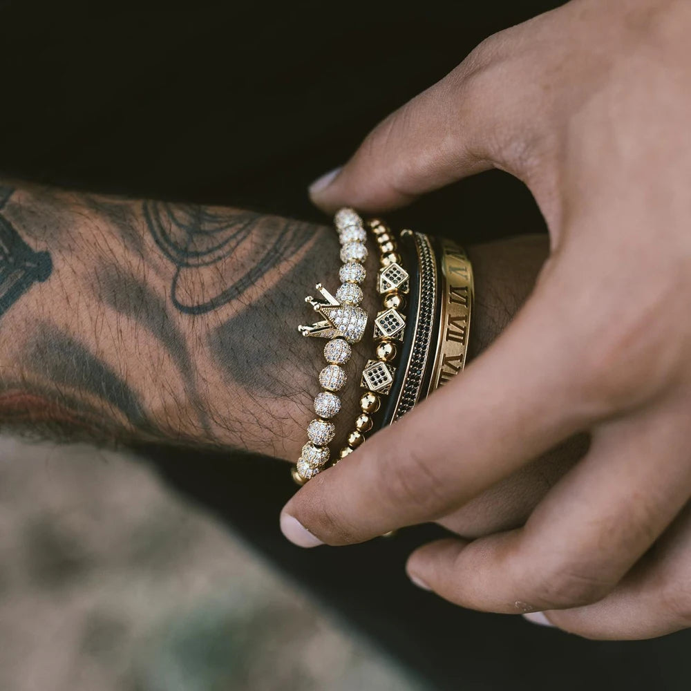 Men Bracelet jewelry 4pcs/set crown charms Macrame beads Bracelets Braiding Man Luxury Jewelry for women bracelet gift