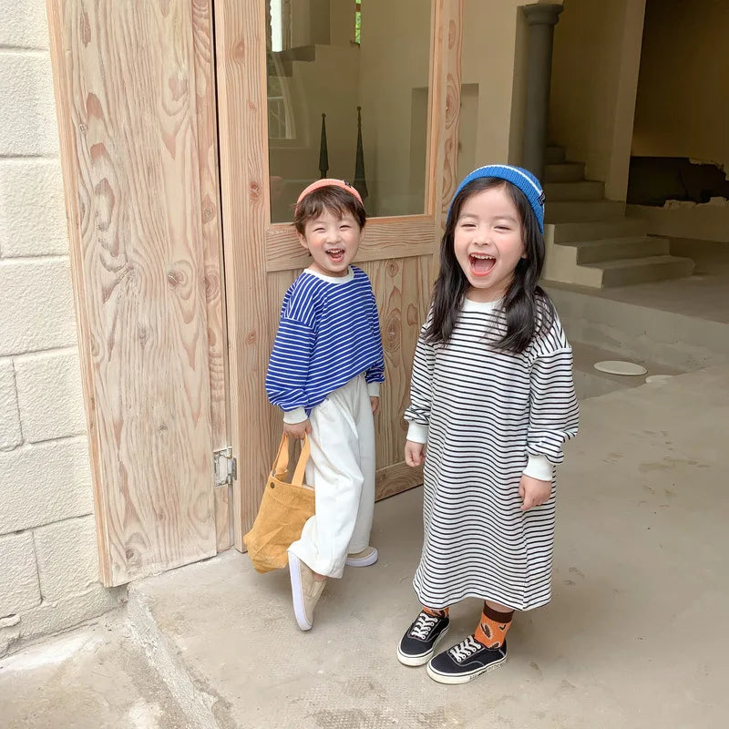 Kids Clothes Brother and Sister Hoodies Striped Girls Sweatshirts