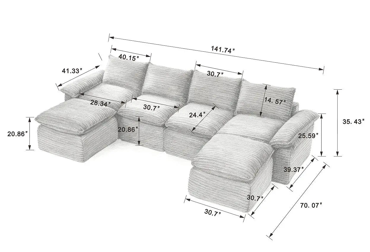 Boneless Oversized Sectional Compressed Foam Sofa Set Living Room Modern Convertible Modular Corduroy Vacuum Packaging