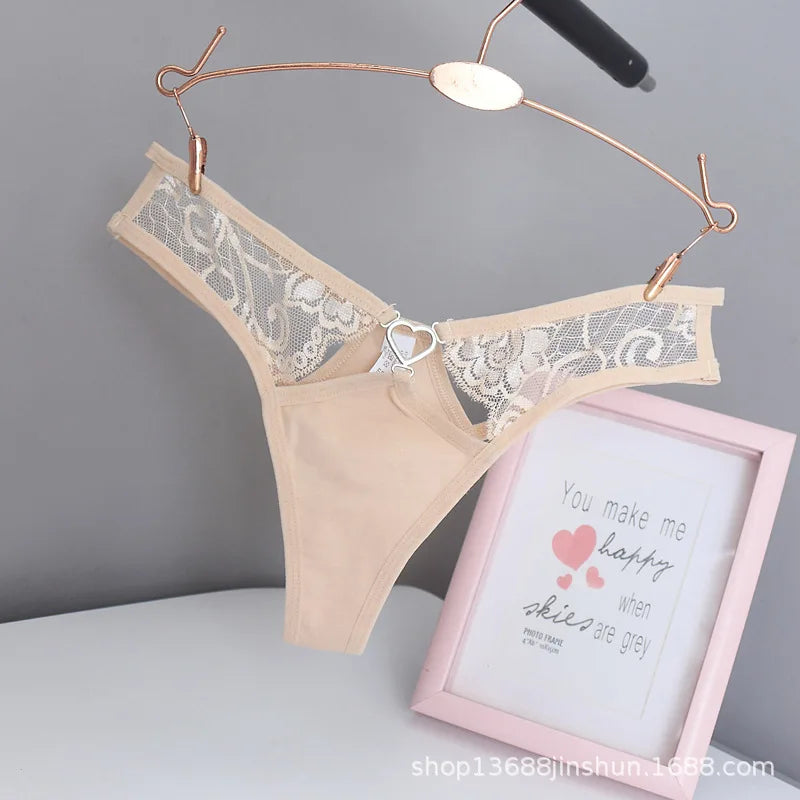 Women's Sexy lingerie Thongs G-string Underwear Panties Briefs Ladies T-back luxury peach heart thong pure cotton lace