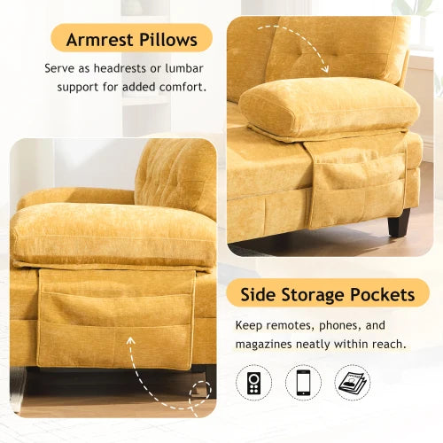 Square Convertible Sectional Sofa Set 103.5" Chenille Fabric with Dual Chaise Lounges Storage Pockets for Living Room