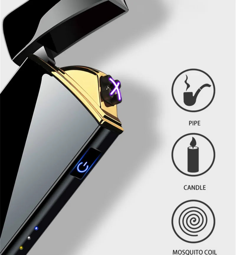 Windproof Electric Metal Lighter Double Arc Plasma Rechargeable USB Lighter Touch Induction Smoking Lighter Men's Gadgets