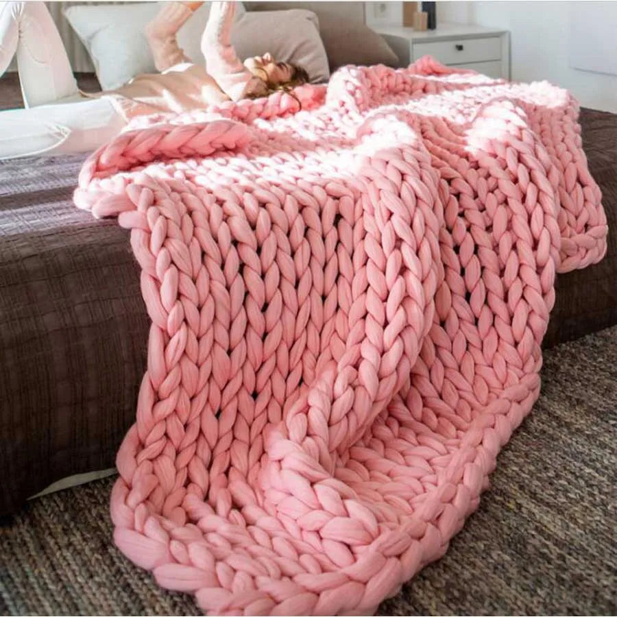 WOSTAR Chunky merino wool blanket thick large yarn roving knitted blanket winter warm plaid throw blankets sofa bed blanket