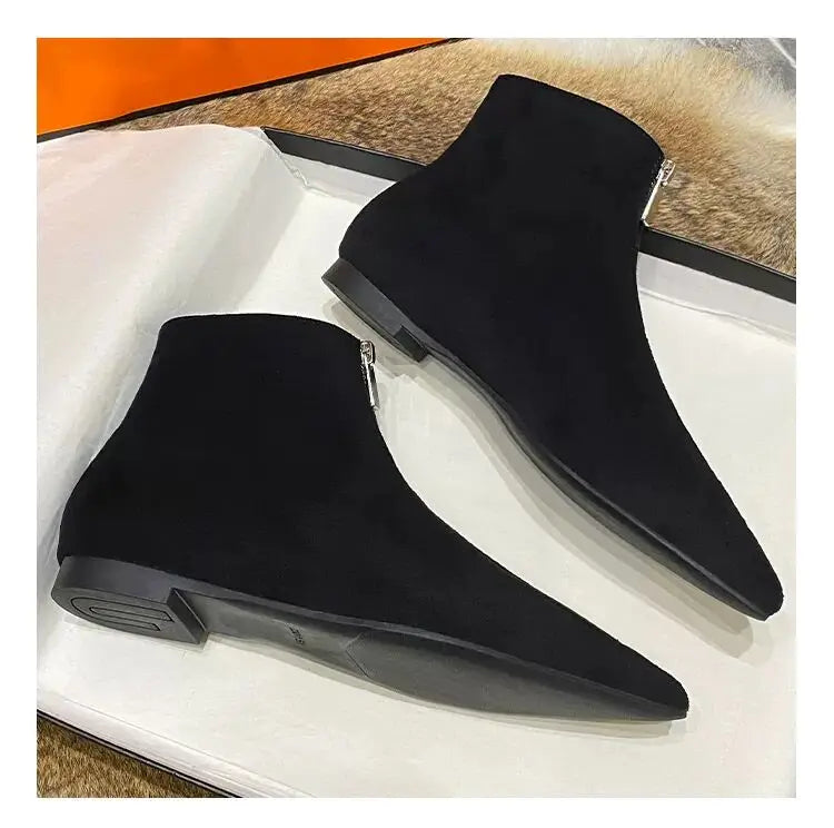 2026 New Flats Sexy  Women Pointed Toe Ankle Boots British Woman Footwear Female Shoes Wedge Boots New Zipper Design Short Boots