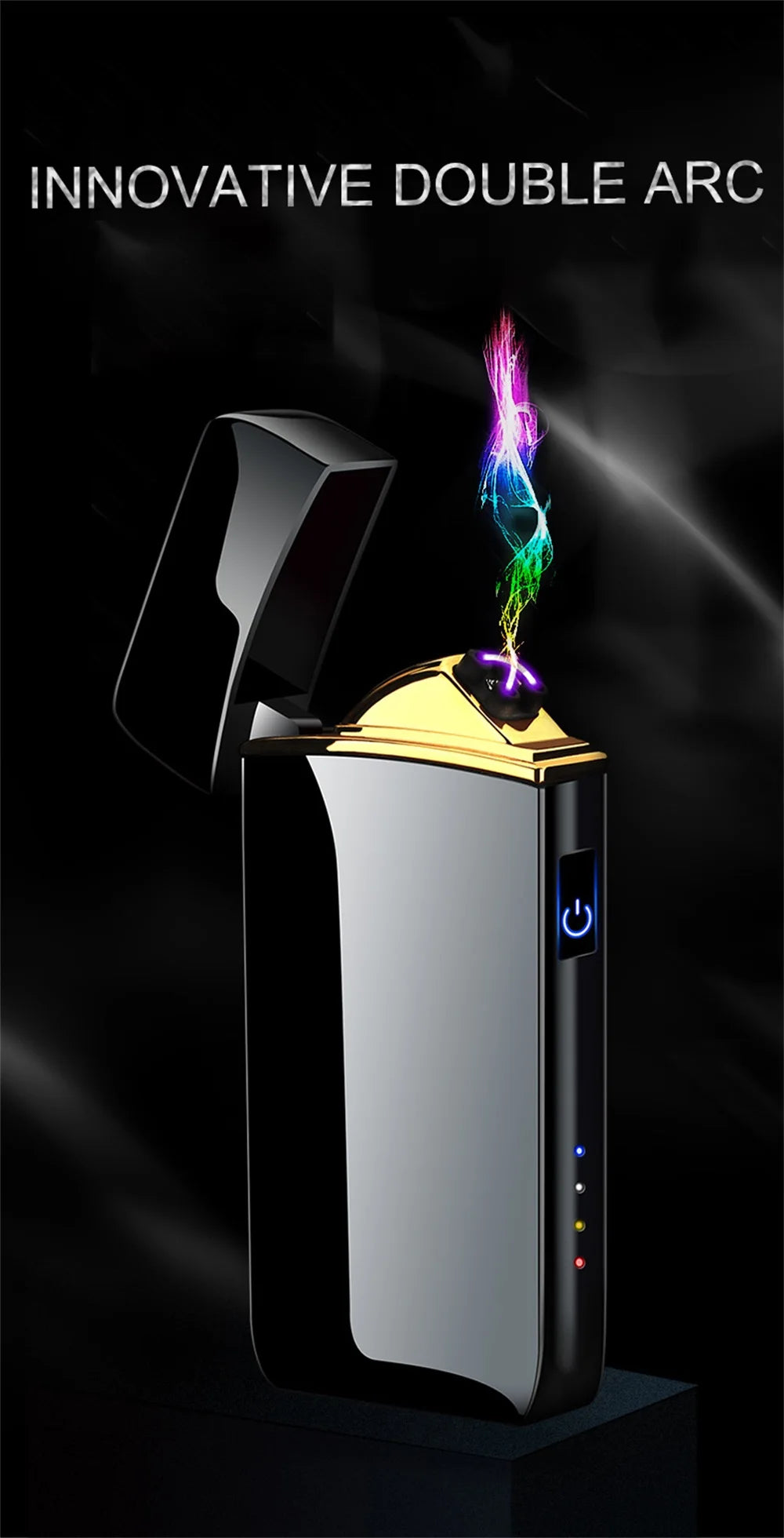 Windproof Electric Metal Lighter Double Arc Plasma Rechargeable USB Lighter Touch Induction Smoking Lighter Men's Gadgets
