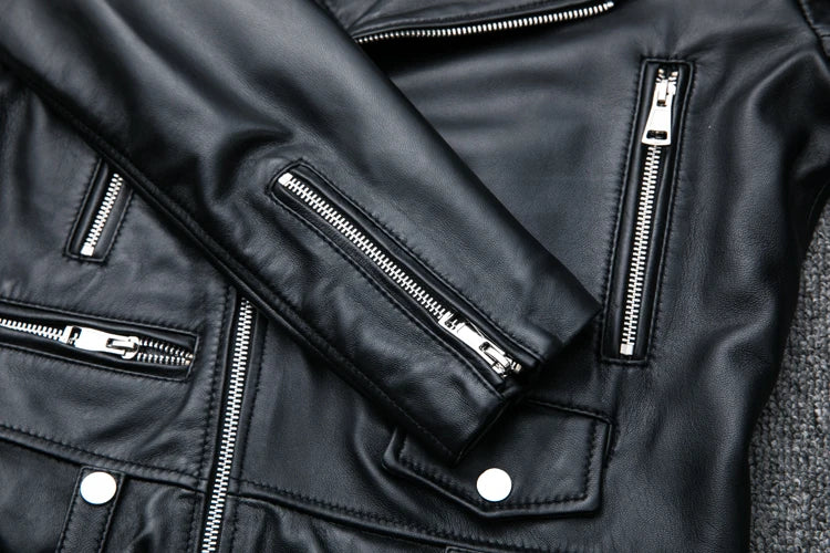 CC Shop Best,Sales.Popular woman slim fit genuine leather jacket.fashion motor rider sheepskin coat.soft leather cloth.패션