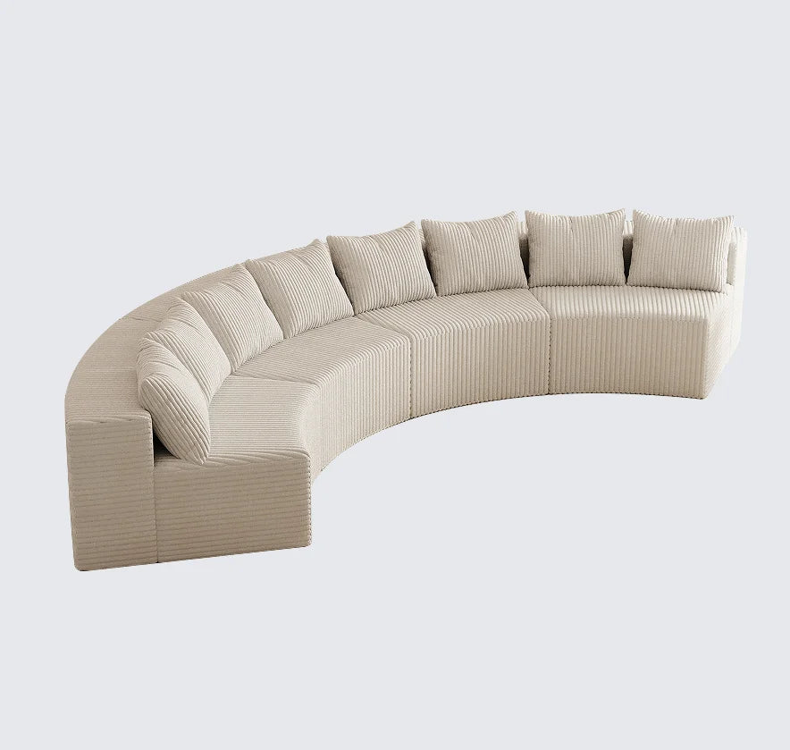 Modern Corduroy Curved Sectional Sofa Set with 8 Pillows Modular Semi-Circular Compression Sofa for Apartment & Hotel Bedroom