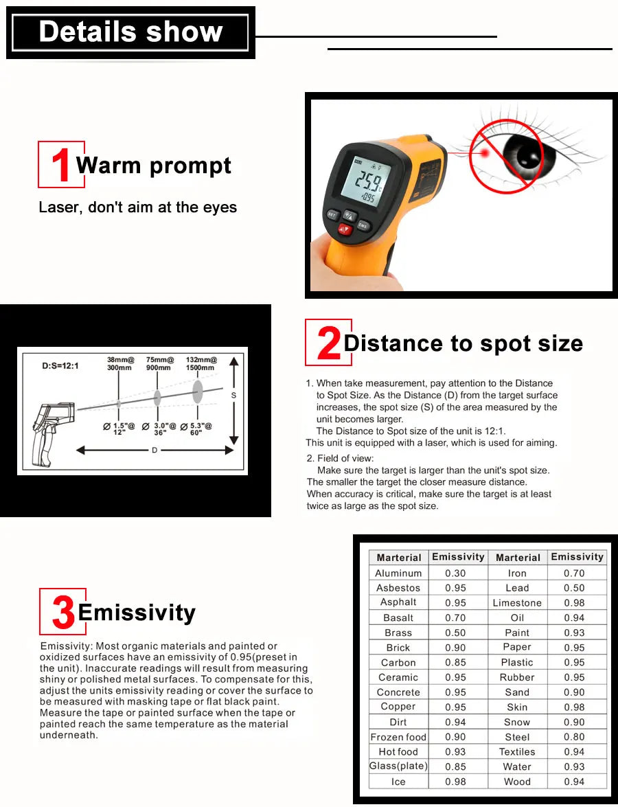 RZ Infrared Thermometer Non-Contact Temperature Meter Gun Handheld Digital LCD Industrial Outdoor Laser Pyrometer IR Thermometer