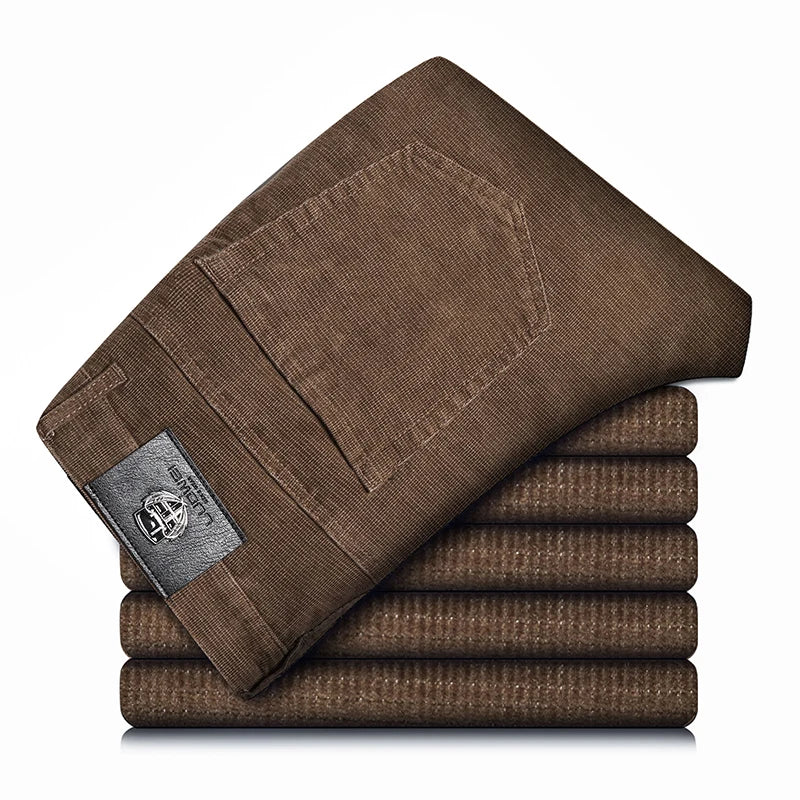 Spring Autumn New Men Pants Corduroy Fabric Comfortable Soft Casual Business Office Male Trousers Khaki Apricot Black Blue
