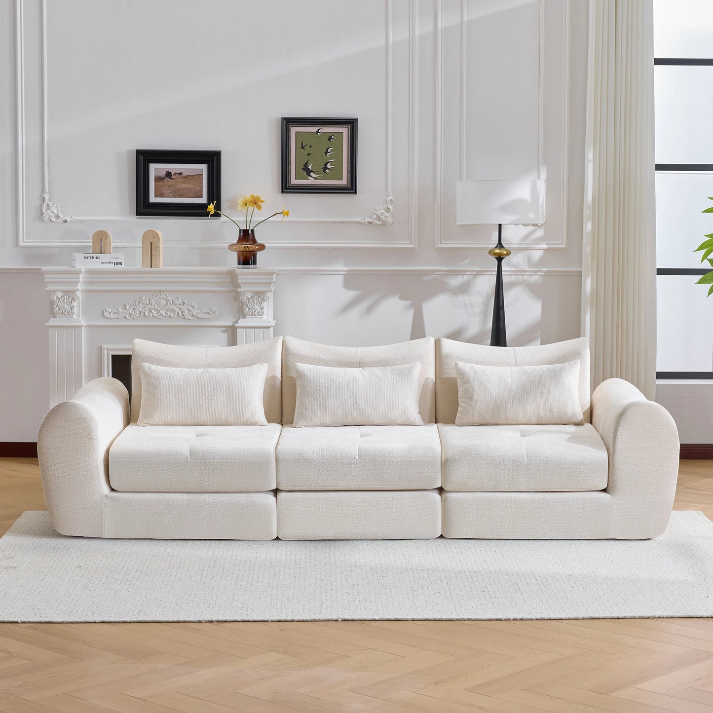 Modular Chenille Square Sofa Set Convertible Folding Sofa Bed Sectional Cushioned Sofa for Apartment & Hotel Living Rooms