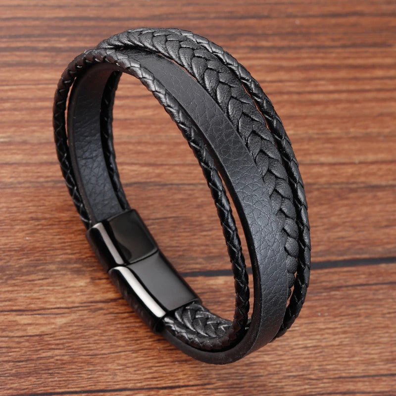 Charming Jewelry Different Designs Geometric Pattern Multi-layers Genuine Leather Bracelet For Men Fashion Jewelry Gift