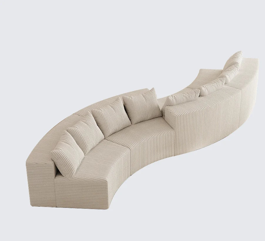 Modern Corduroy Curved Sectional Sofa Set with 8 Pillows Modular Semi-Circular Compression Sofa for Apartment & Hotel Bedroom