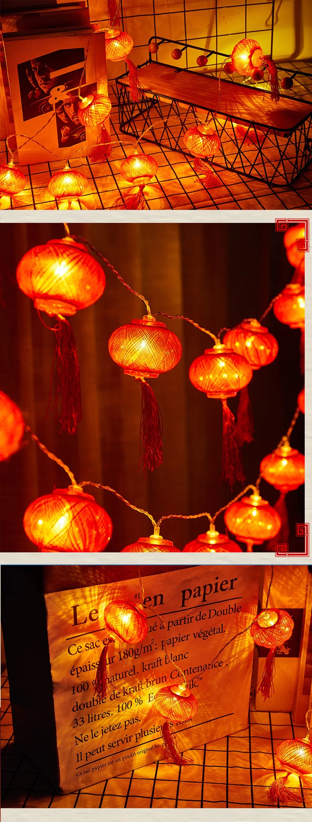 3V Lantern Festival Spring Festival Traditional Chinese Red Lantern String Light/Battery Box New Year Holiday Decorations
